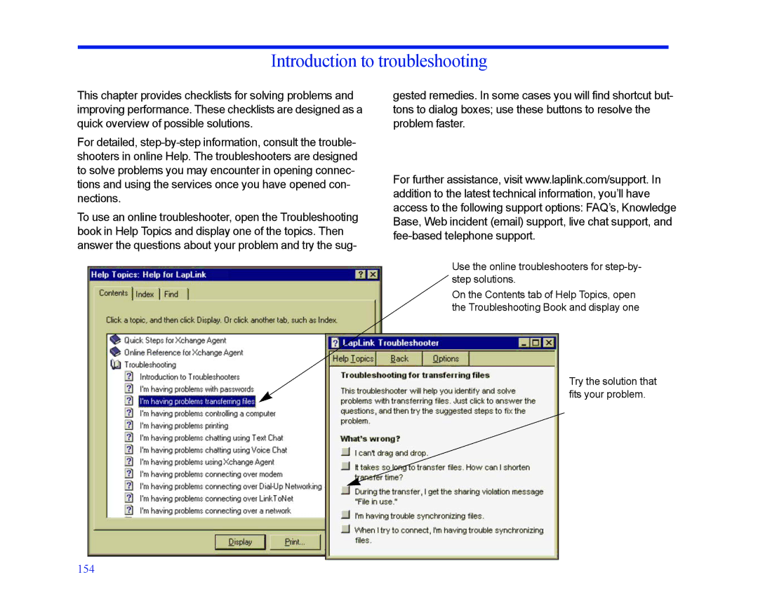 LapLink MN-LGD011-XX-US manual Introduction to troubleshooting, Use the online troubleshooters for step-by- step solutions 