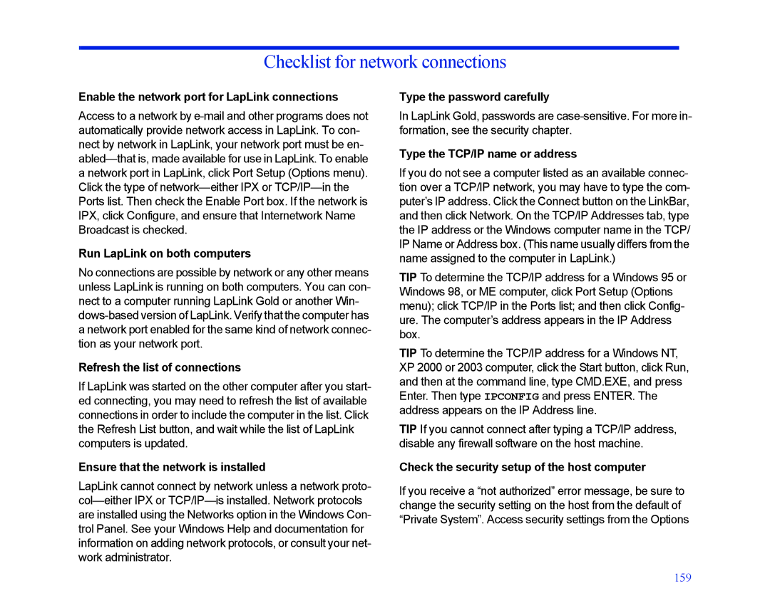 LapLink MN-LGD011-XX-US manual Checklist for network connections 