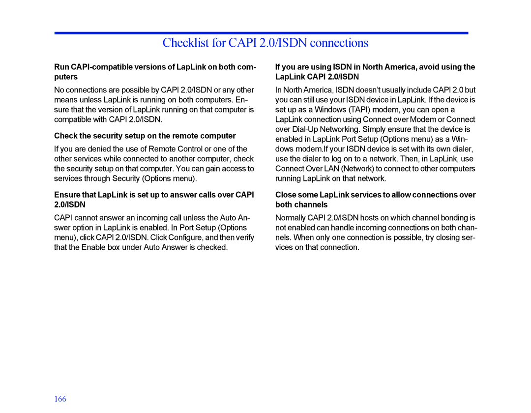 LapLink MN-LGD011-XX-US manual Checklist for Capi 2.0/ISDN connections 