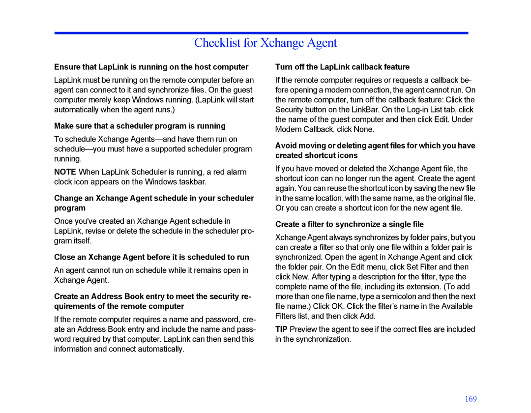 LapLink MN-LGD011-XX-US manual Checklist for Xchange Agent 