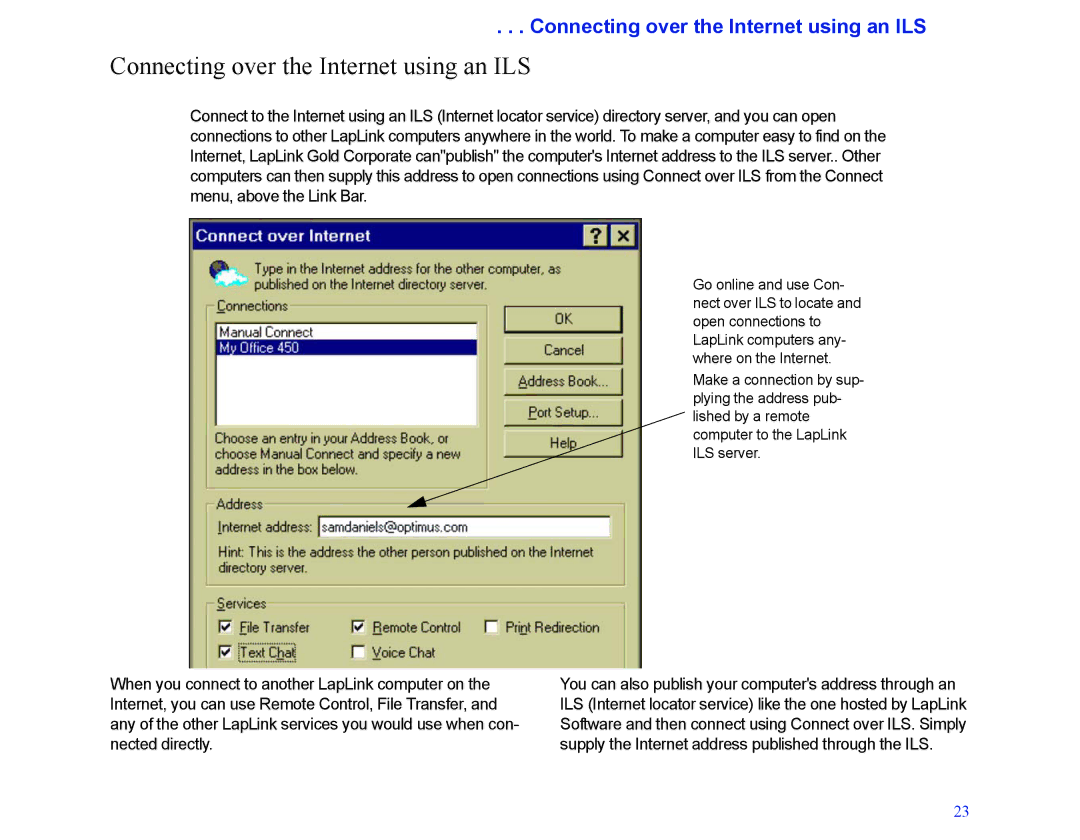 LapLink MN-LGD011-XX-US manual Connecting over the Internet using an ILS 