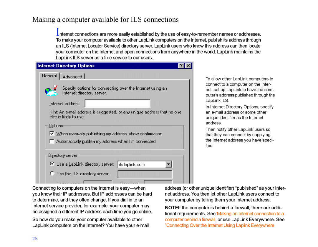 LapLink MN-LGD011-XX-US manual Making a computer available for ILS connections 