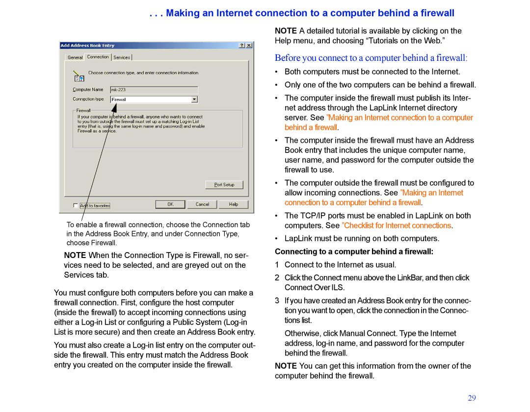 LapLink MN-LGD011-XX-US manual Before you connect to a computer behind a firewall 