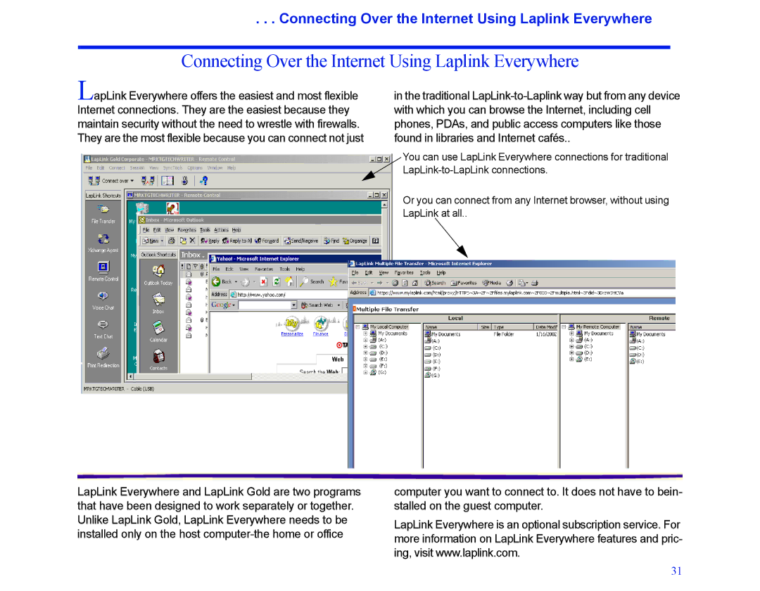 LapLink MN-LGD011-XX-US manual Connecting Over the Internet Using Laplink Everywhere 