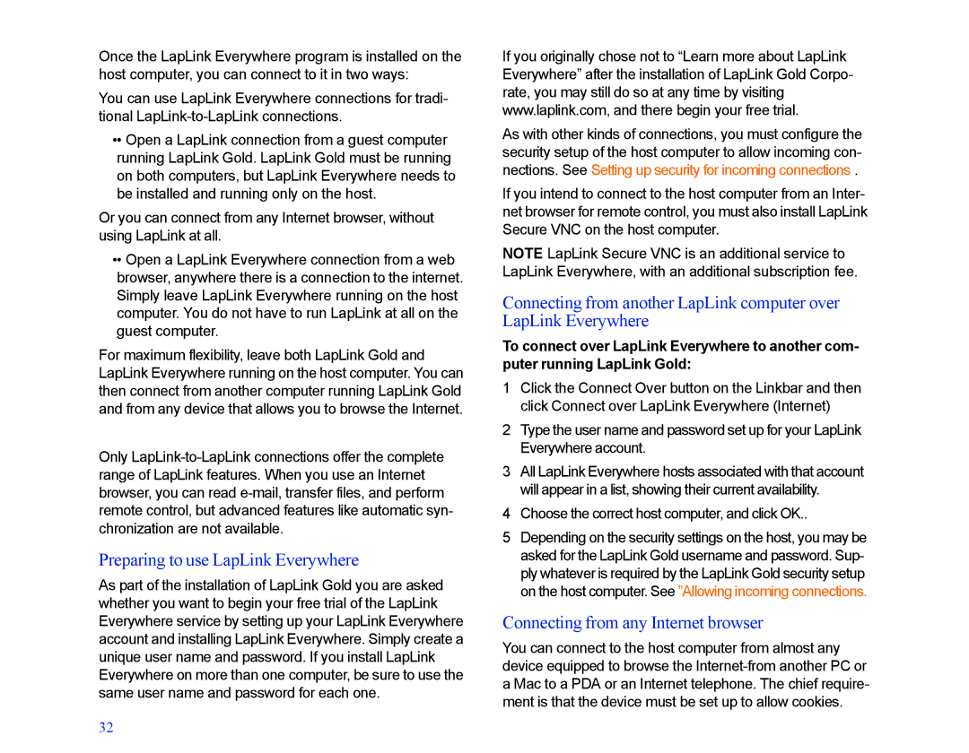 LapLink MN-LGD011-XX-US manual Preparing to use LapLink Everywhere, Connecting from any Internet browser 
