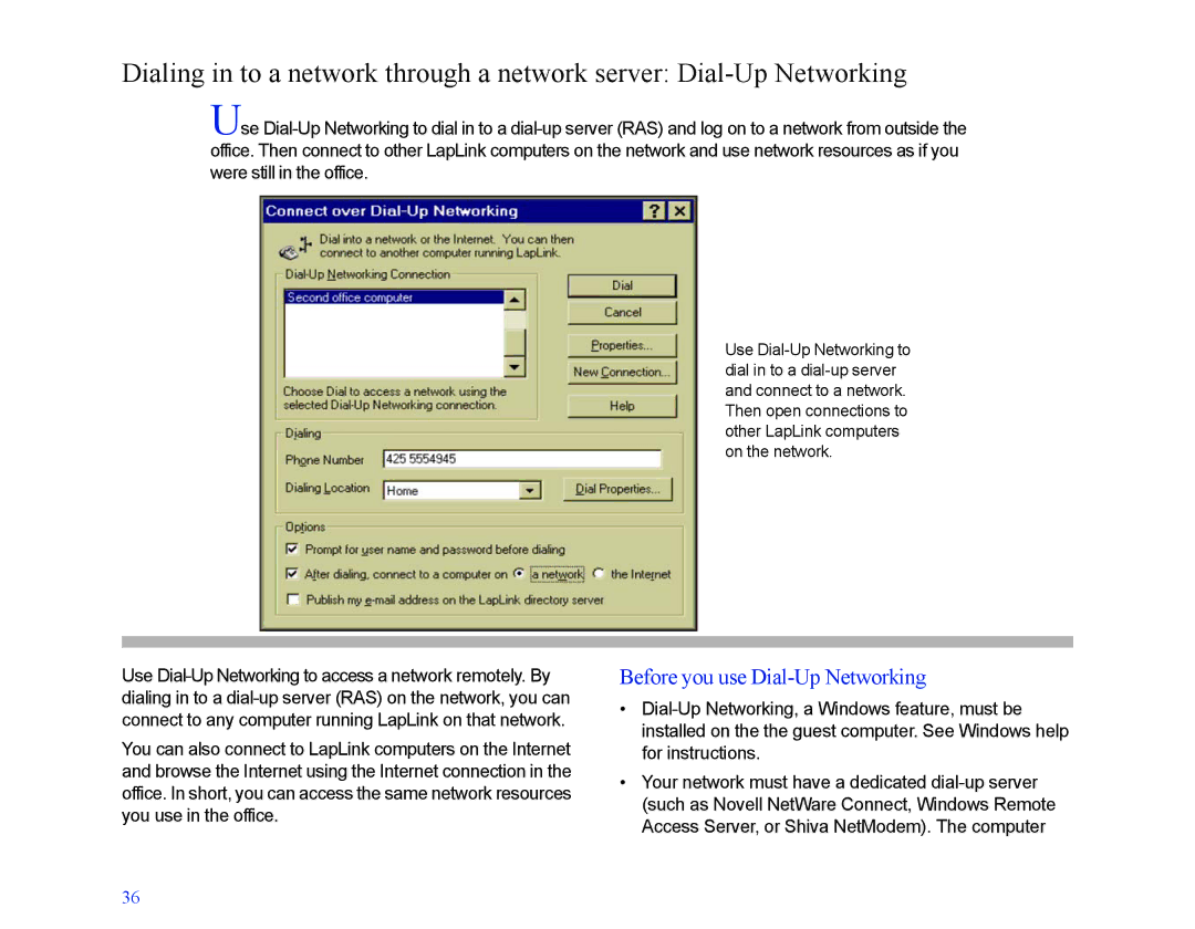 LapLink MN-LGD011-XX-US manual Before you use Dial-Up Networking 