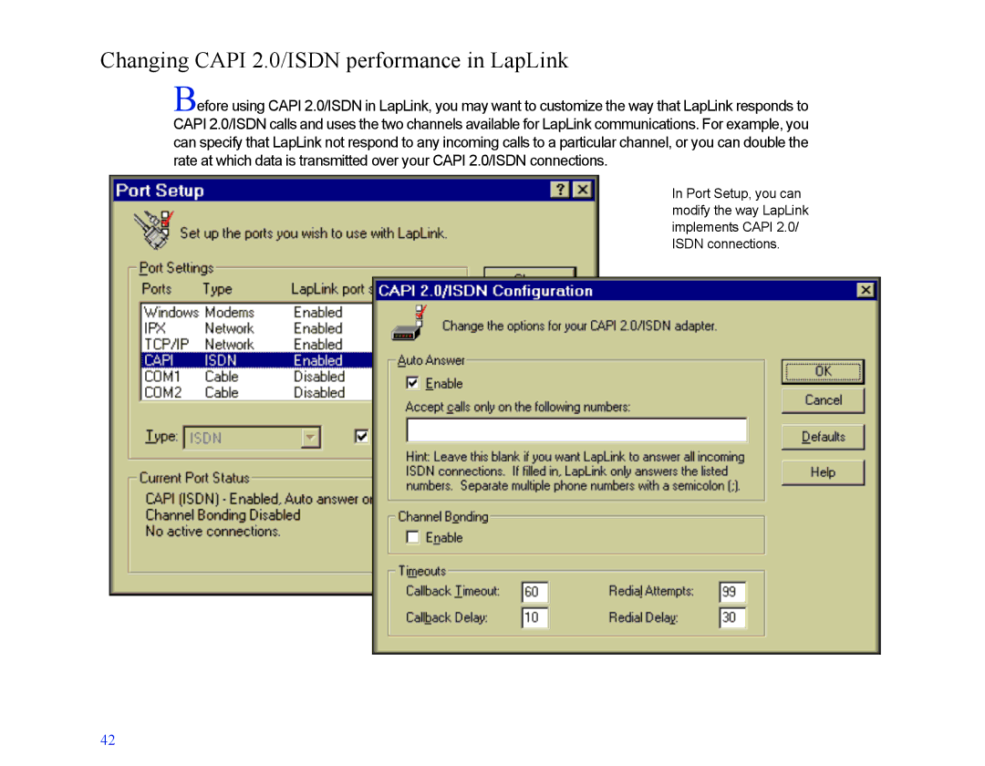 LapLink MN-LGD011-XX-US manual Changing Capi 2.0/ISDN performance in LapLink 