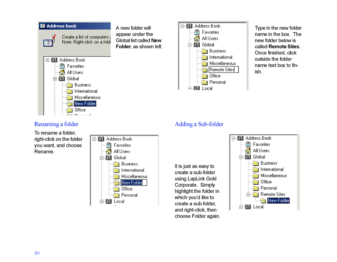 LapLink MN-LGD011-XX-US manual Renaming a folder, Adding a Sub-folder 