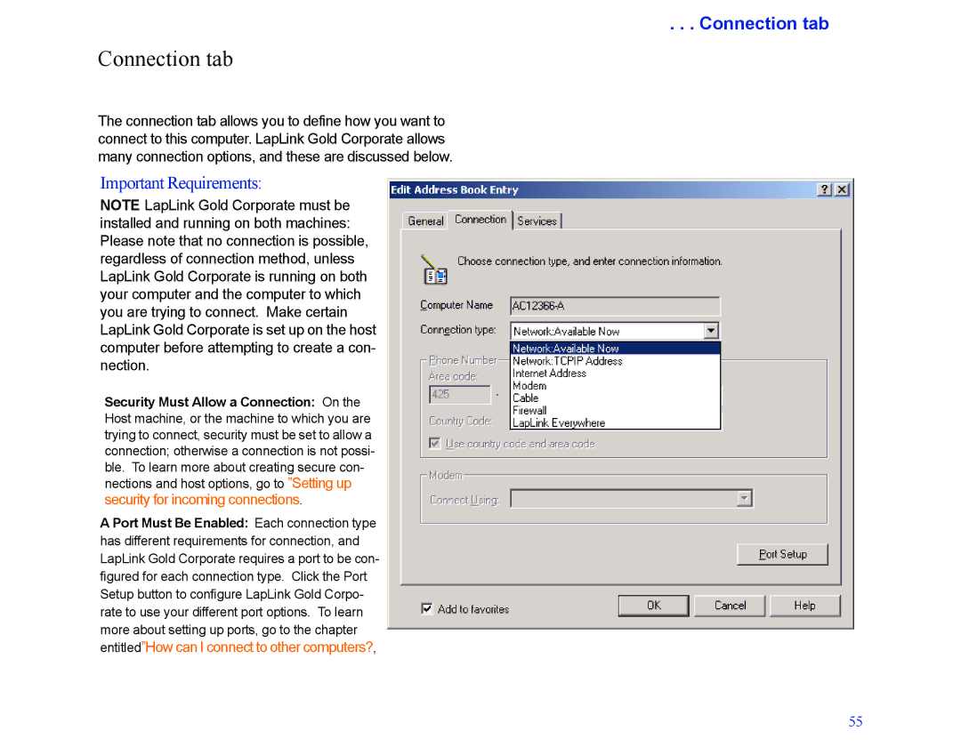 LapLink MN-LGD011-XX-US manual Connection tab, Important Requirements 