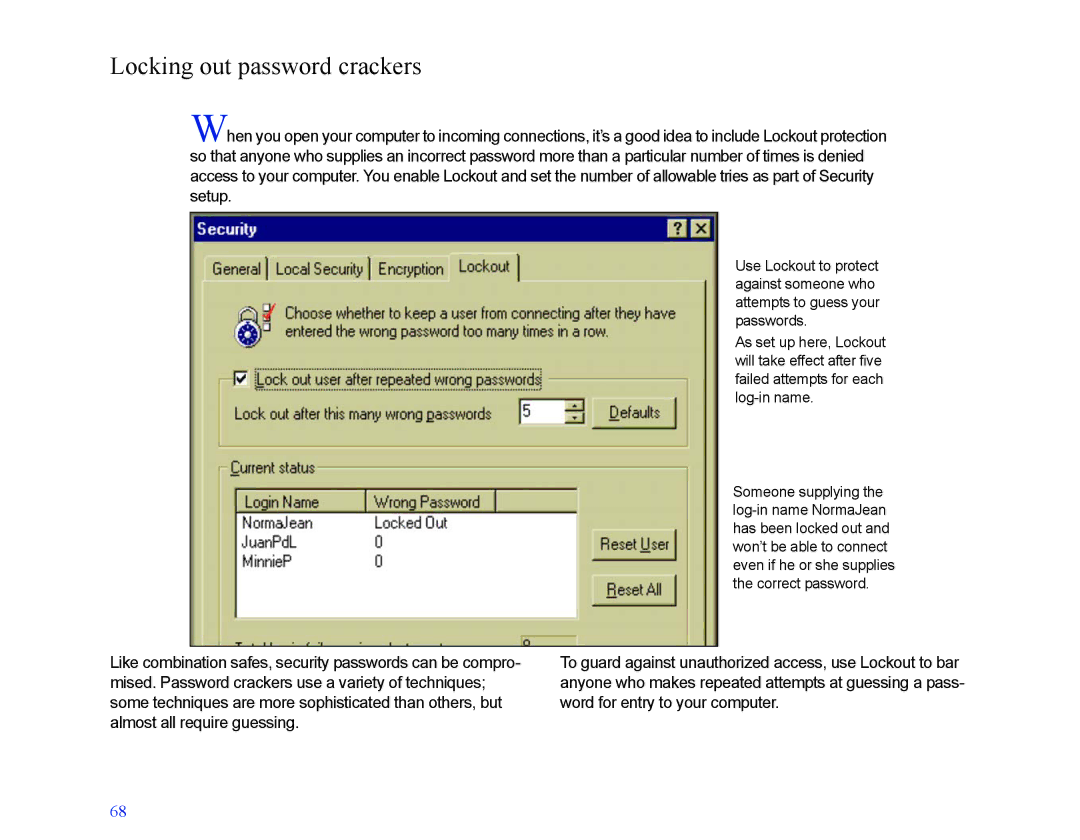 LapLink MN-LGD011-XX-US manual Locking out password crackers 