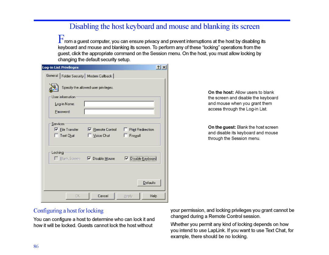 LapLink MN-LGD011-XX-US manual Configuring a host for locking 