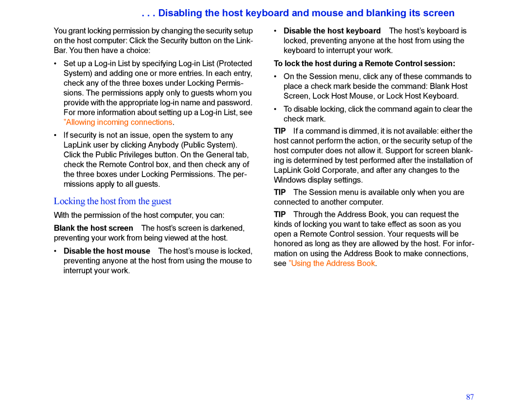 LapLink MN-LGD011-XX-US manual Locking the host from the guest, With the permission of the host computer, you can 