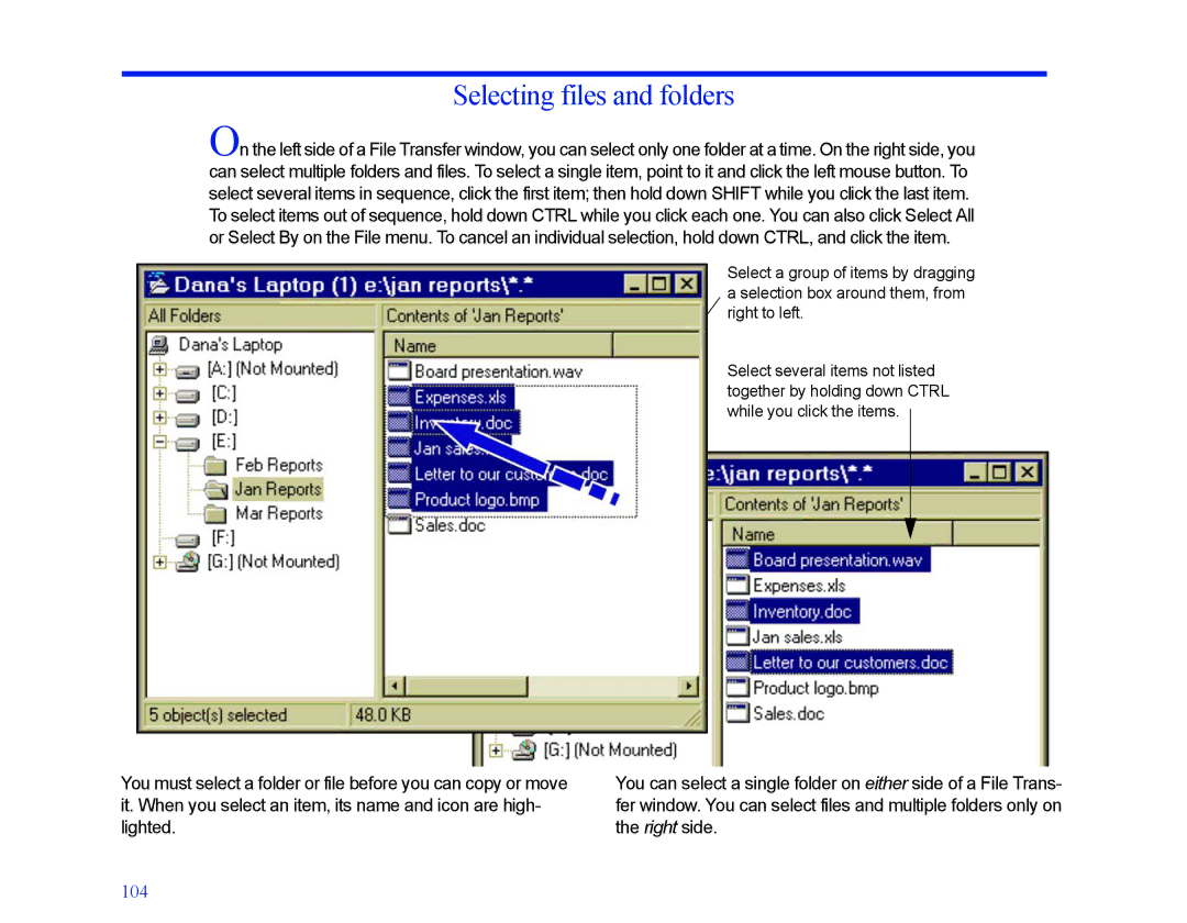 LapLink MN-LGD011-XX-US manual Selecting files and folders 