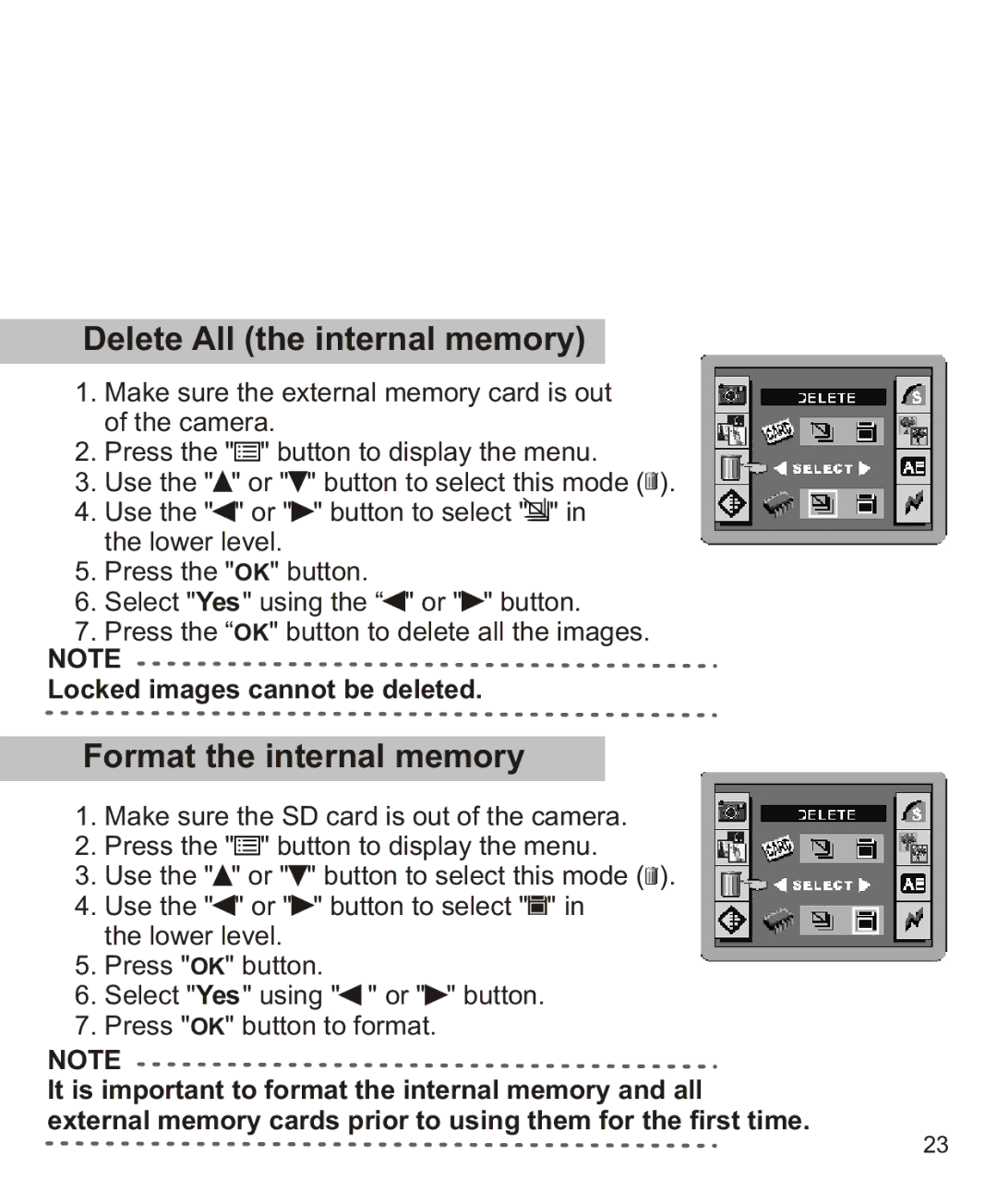 Largan EASY 200 manual Delete All the internal memory, Format the internal memory 