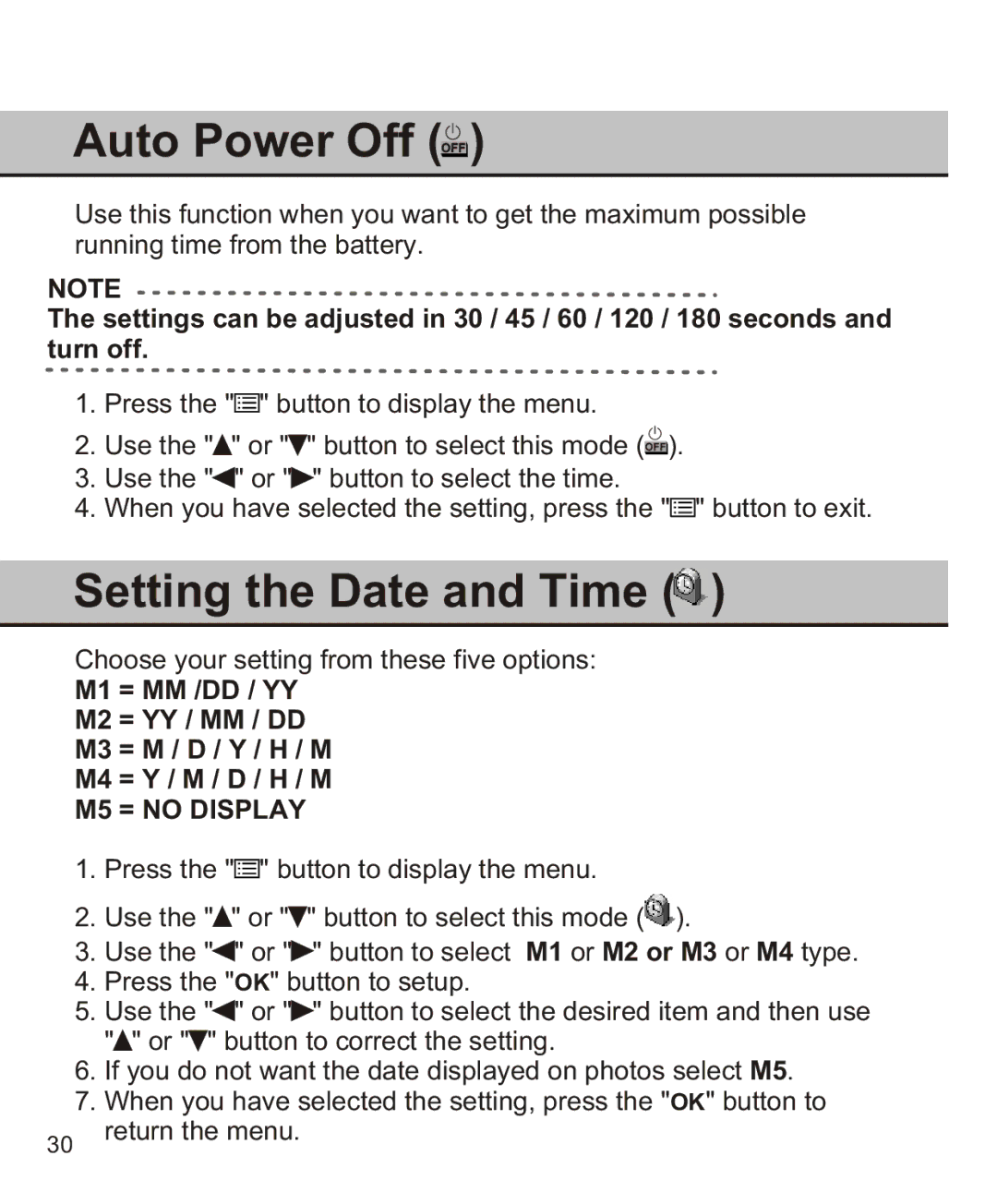 Largan EASY 200 manual Auto Power Off, Setting the Date and Time 