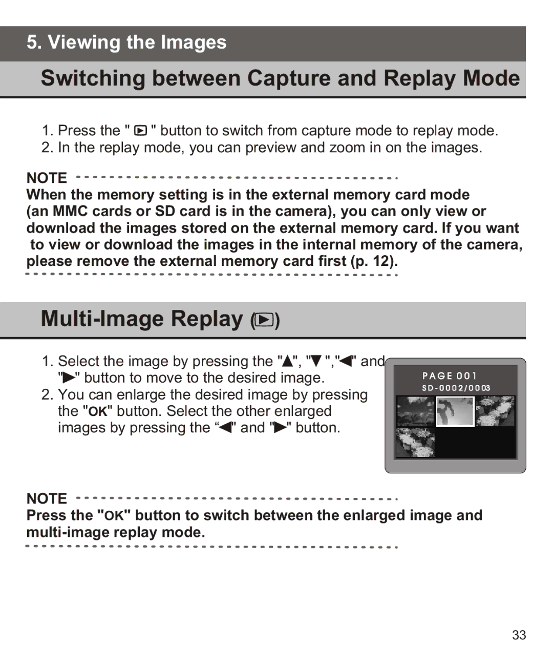 Largan EASY 200 manual Switching between Capture and Replay Mode, Multi-Image Replay 