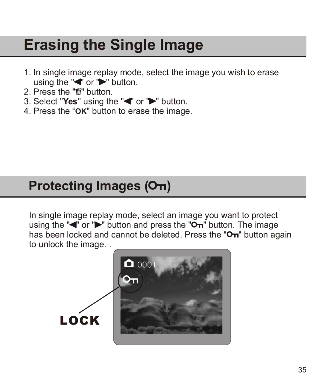 Largan EASY 200 manual Erasing the Single Image, Protecting Images 