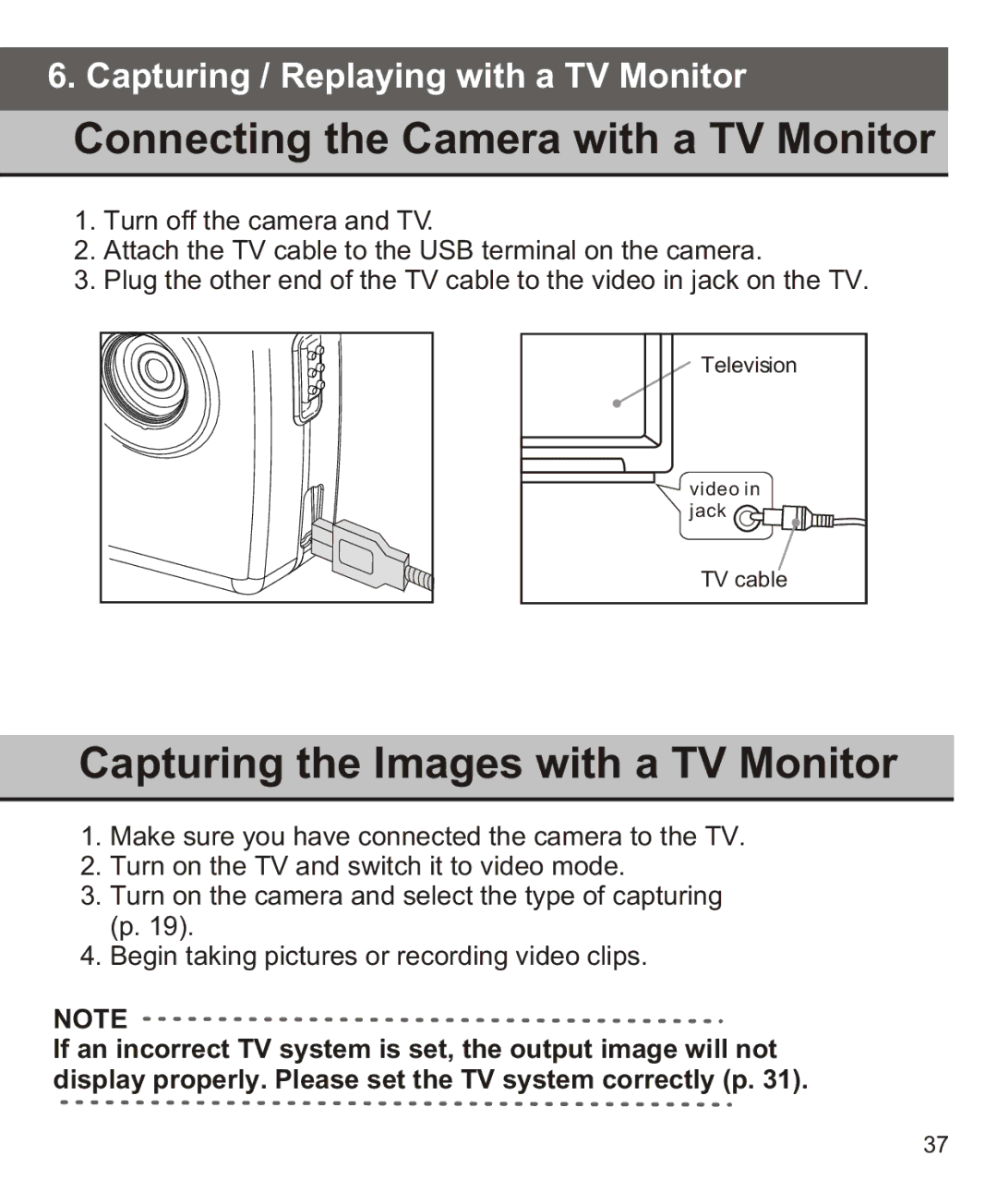 Largan EASY 200 manual Connecting the Camera with a TV Monitor 