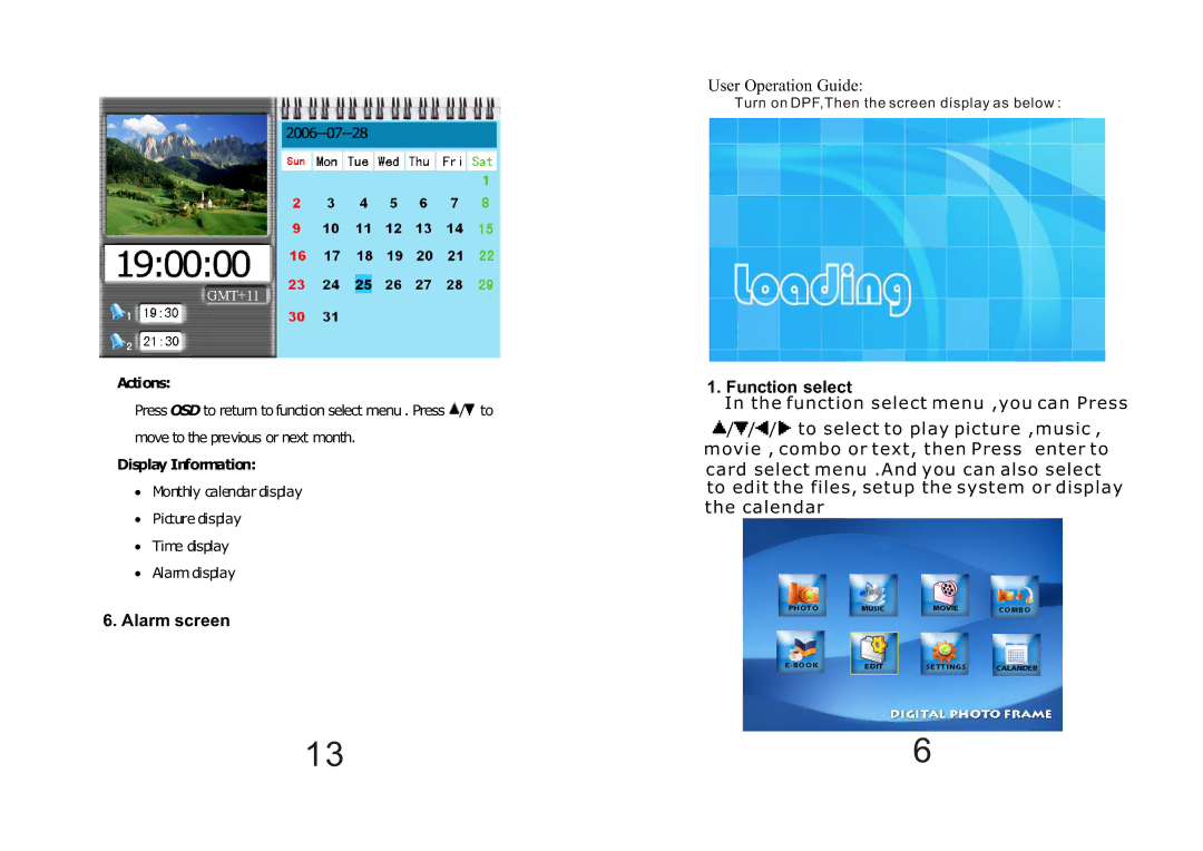 Laser AO-DPF10, AM104L2007032801 user manual Alarm screen 