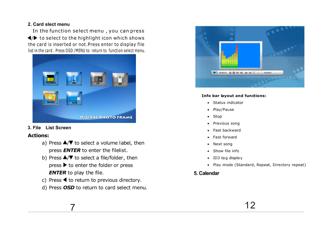 Laser AM104L2007032801, AO-DPF10 user manual Calendar 