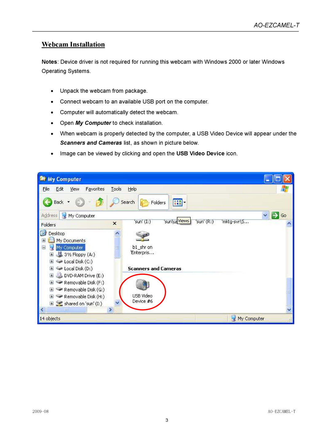 Laser AO-EZCAMEL-T manual Webcam Installation 