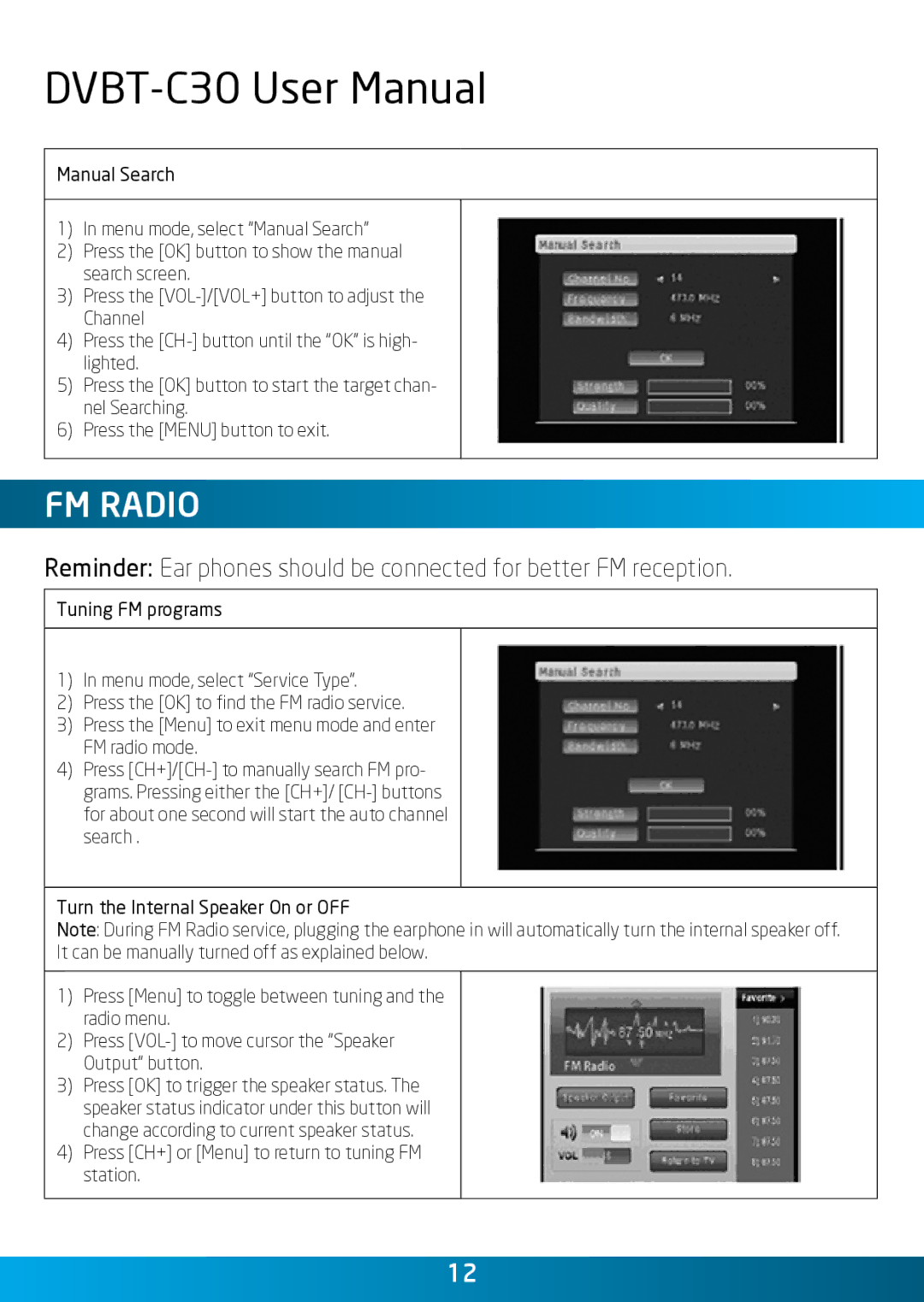 Laser DVBT-C30 user manual FM Radio 