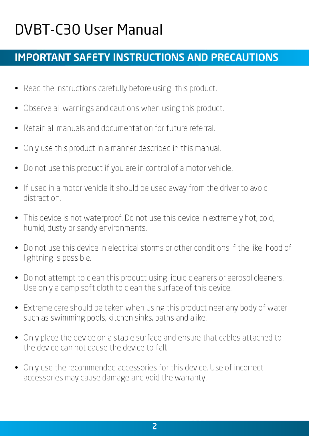 Laser DVBT-C30 user manual Important Safety Instructions and Precautions 