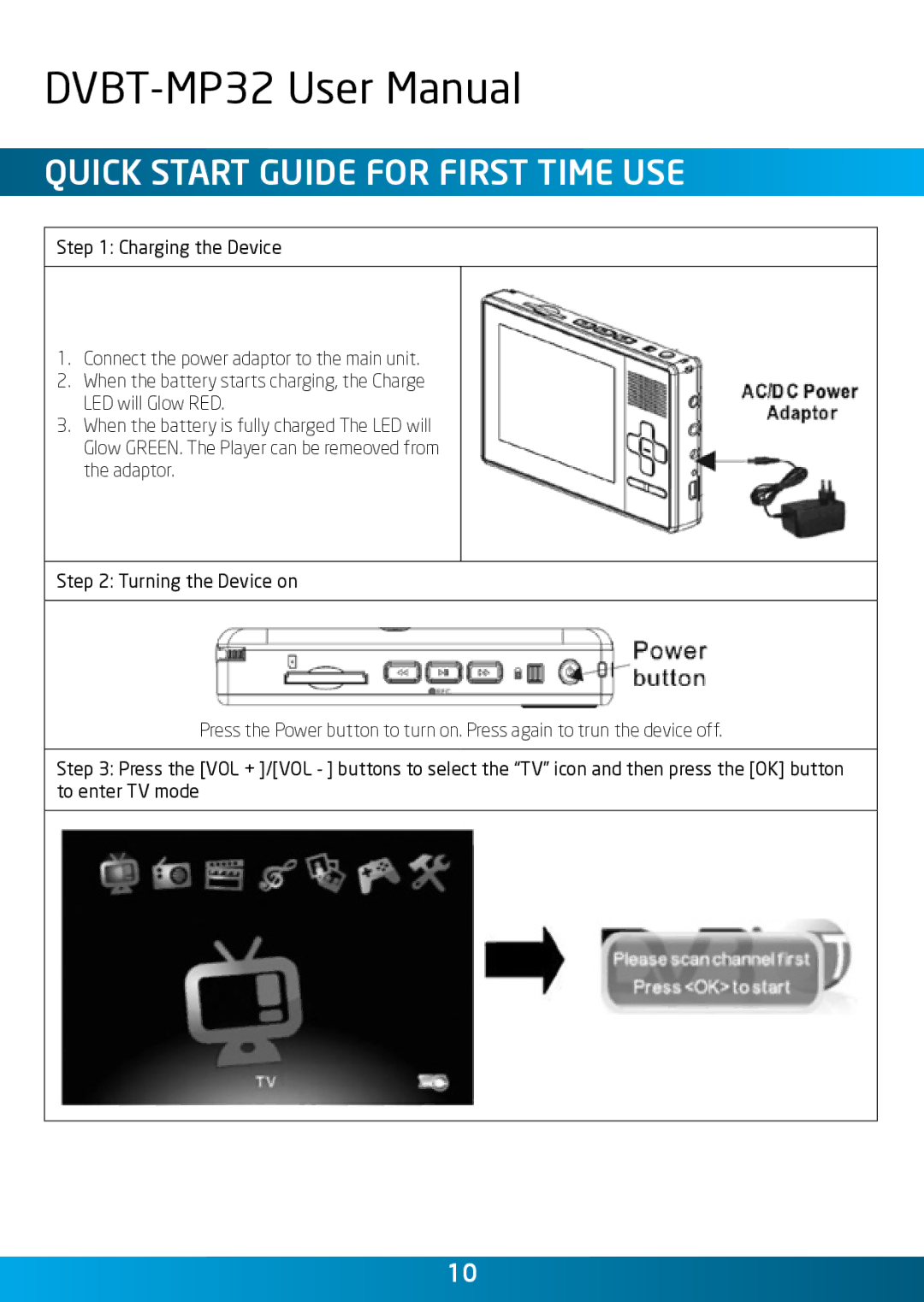 Laser DVBT-MP32 user manual Quick Start Guide for First time use 