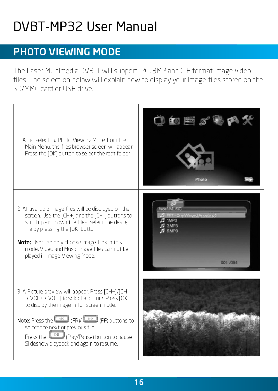 Laser DVBT-MP32 user manual Photo Viewing Mode 