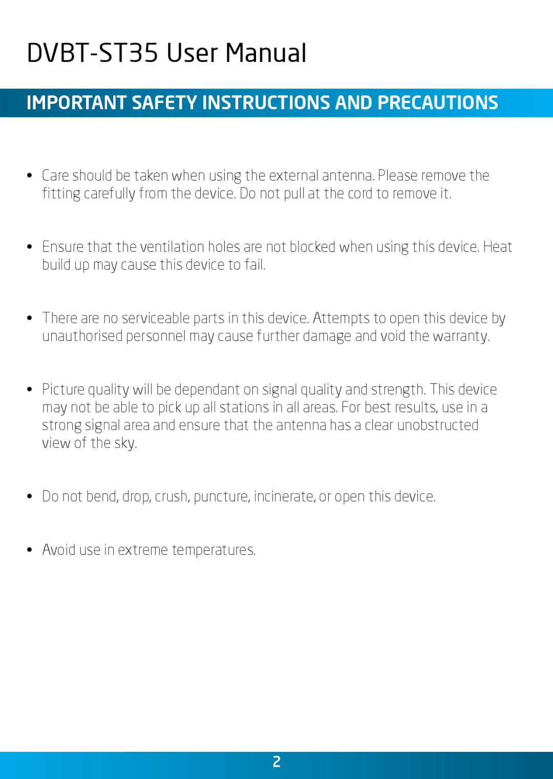 Laser DVBT-ST35 user manual Important Safety Instructions and Precautions 