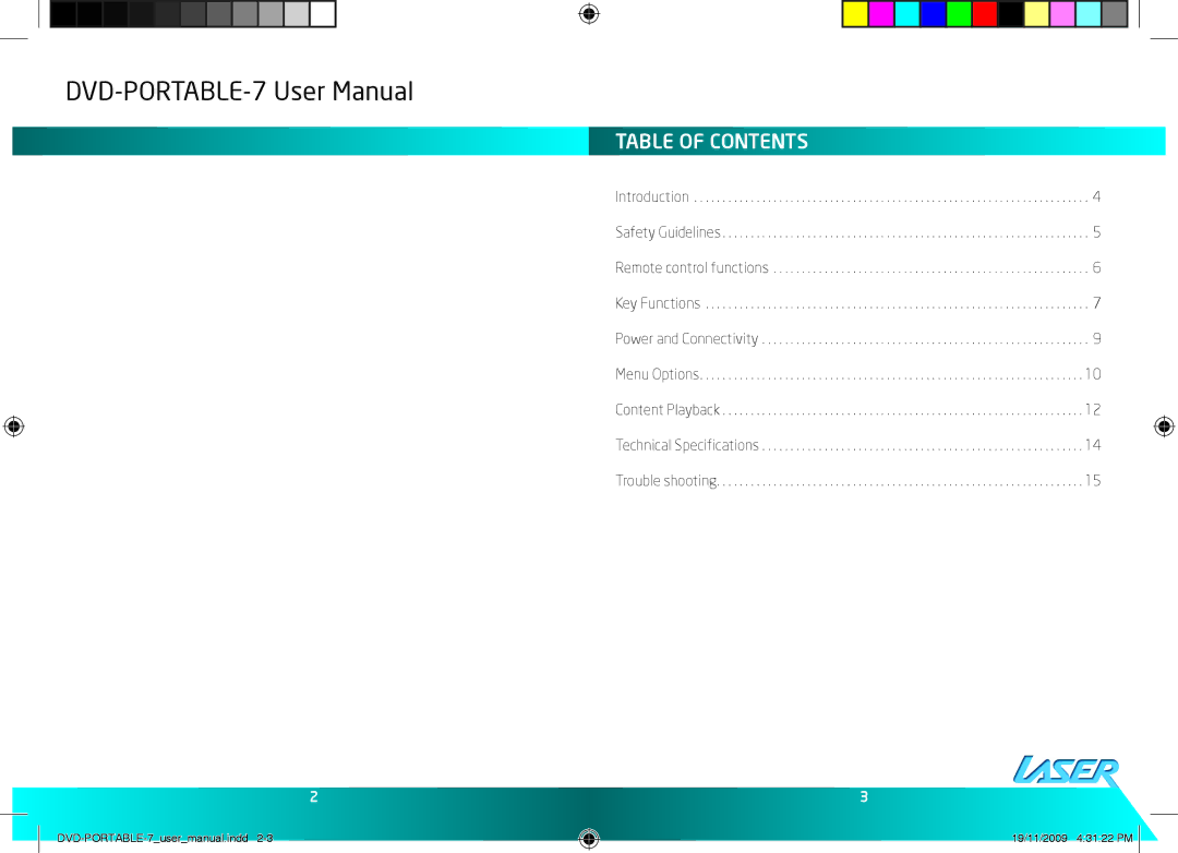 Laser DVD-PORTABLE-7 user manual Table of Contents 