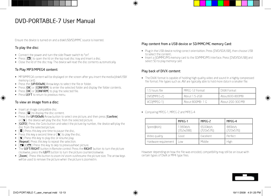 Laser DVD-PORTABLE-7 user manual Content Playback 