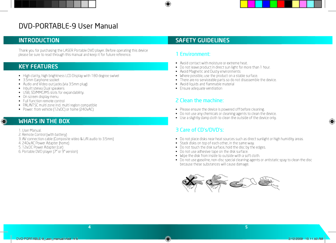 Laser DVD-PORTABLE-9 user manual Introduction, KEY Features, Whats in the BOX, Safety Guidelines 