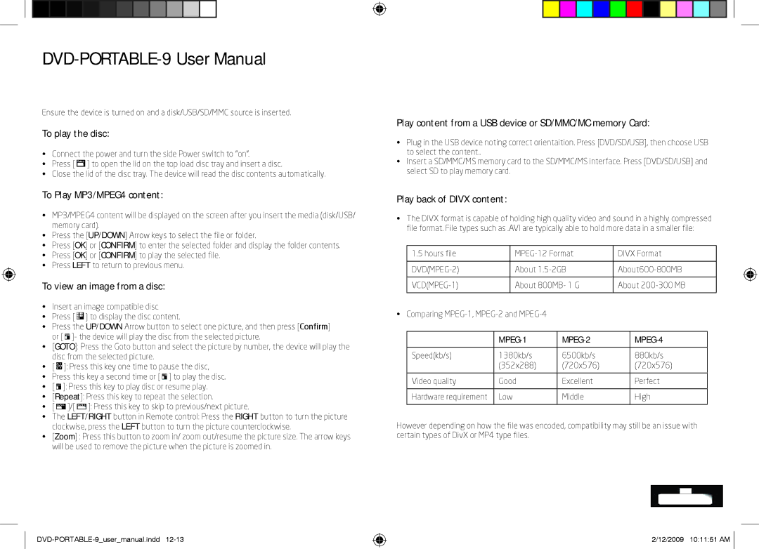 Laser DVD-PORTABLE-9 user manual Content Playback 