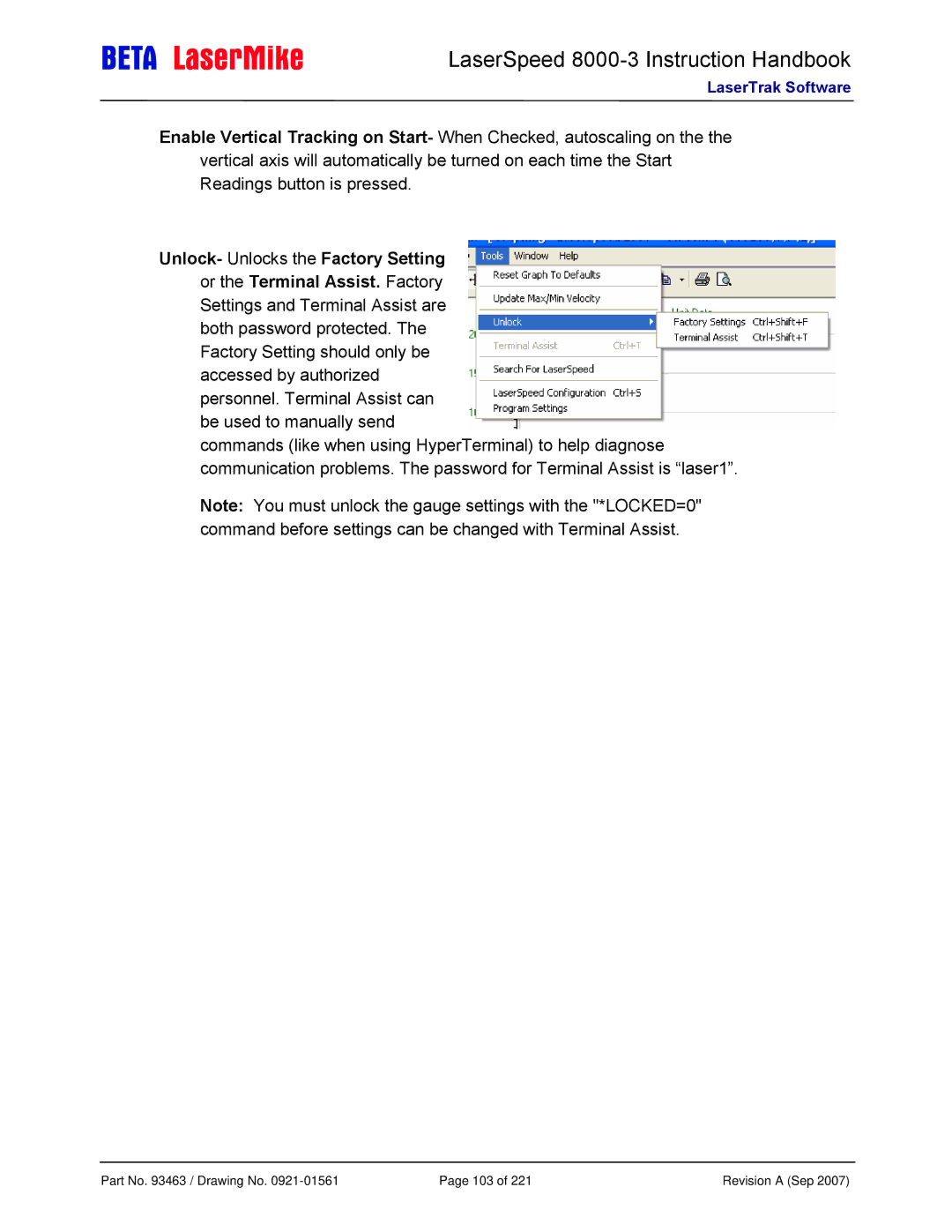 Laser LS8000-3 manual Part No / Drawing No 103 Revision a Sep 