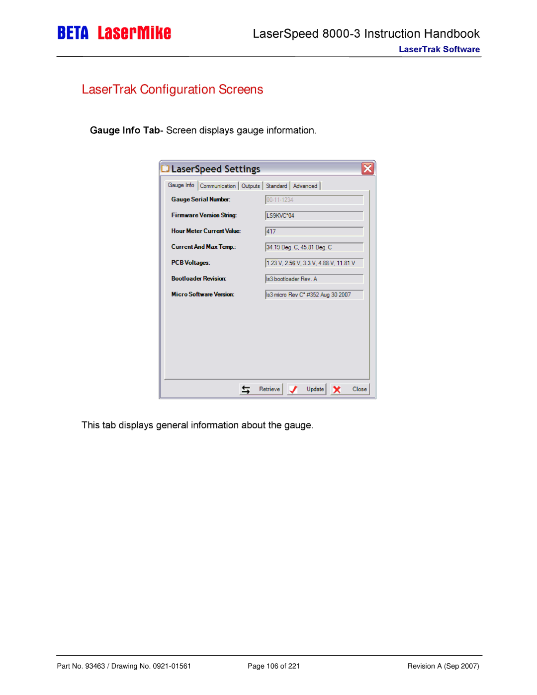 Laser LS8000-3 manual LaserTrak Configuration Screens 