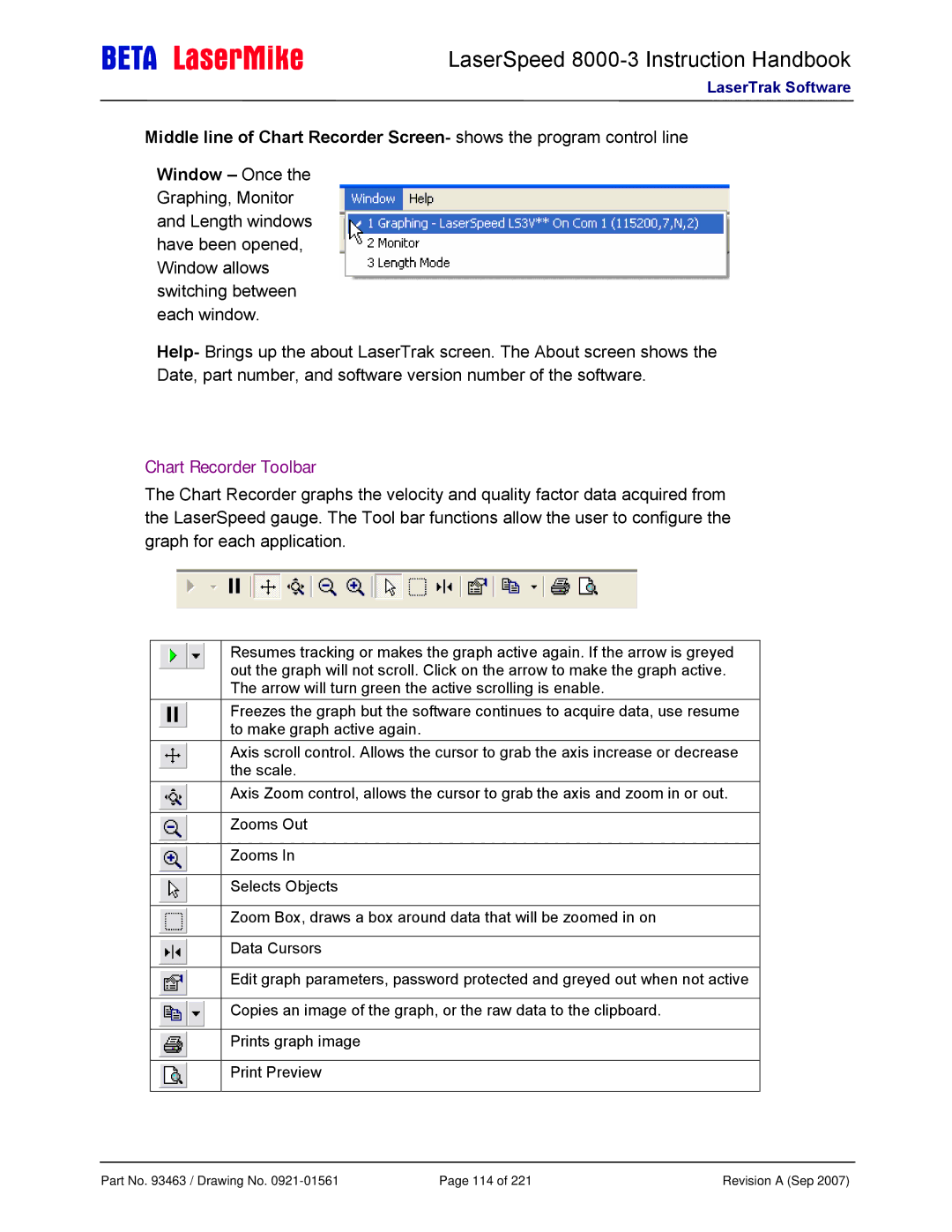 Laser LS8000-3 manual Chart Recorder Toolbar 