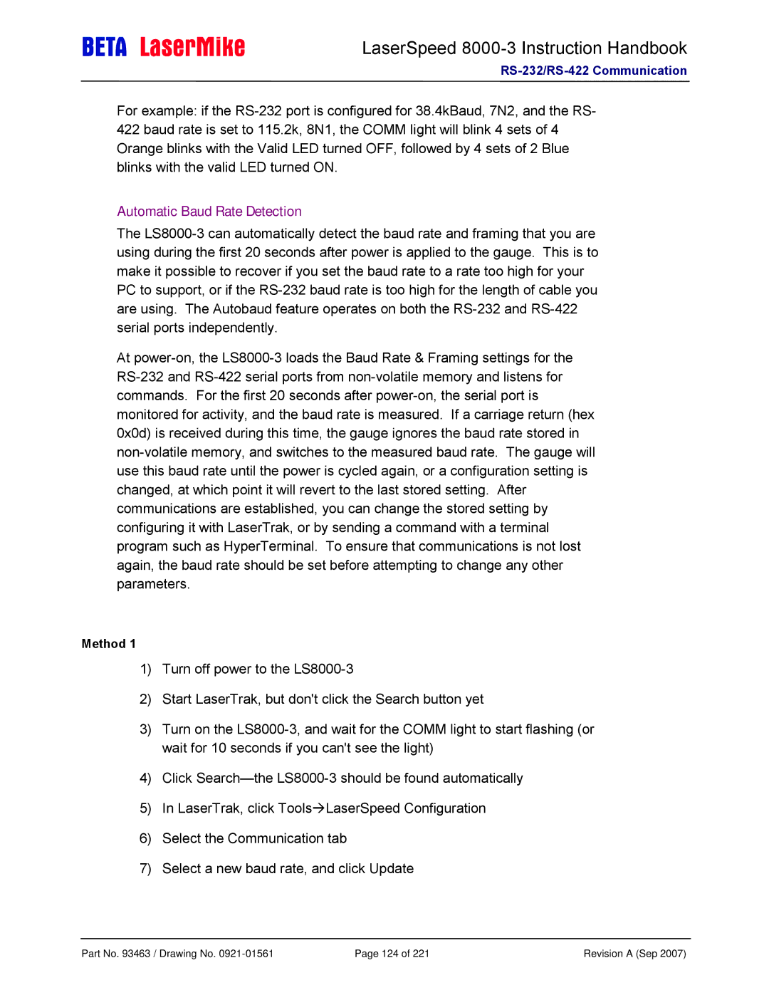 Laser LS8000-3 manual Automatic Baud Rate Detection, Method 