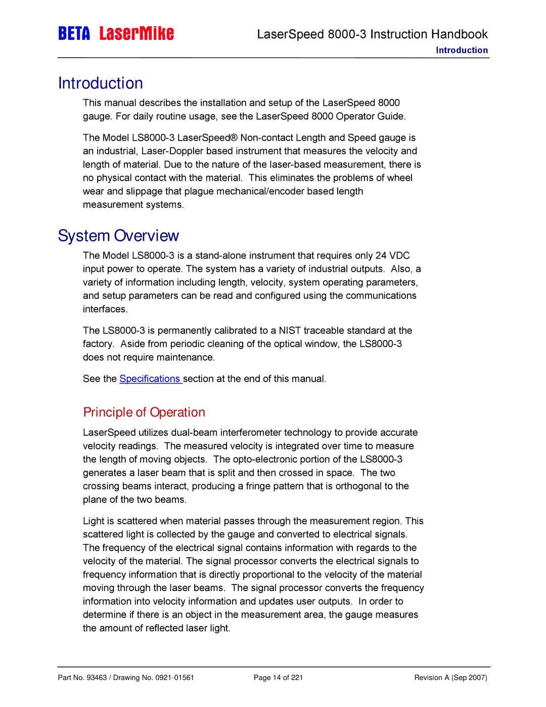 Laser LS8000-3 manual Introduction, System Overview, Principle of Operation 