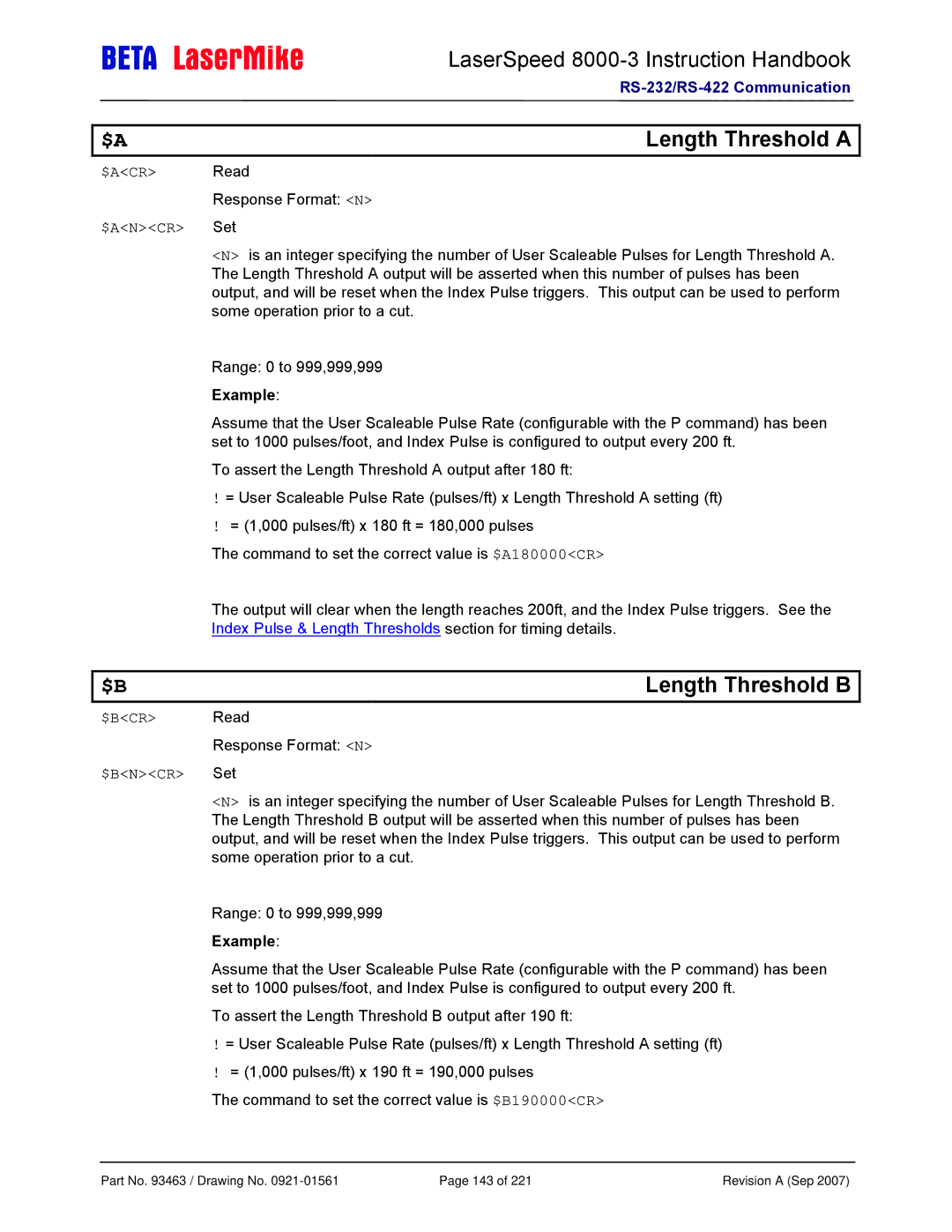 Laser LS8000-3 manual Length Threshold a, Length Threshold B 