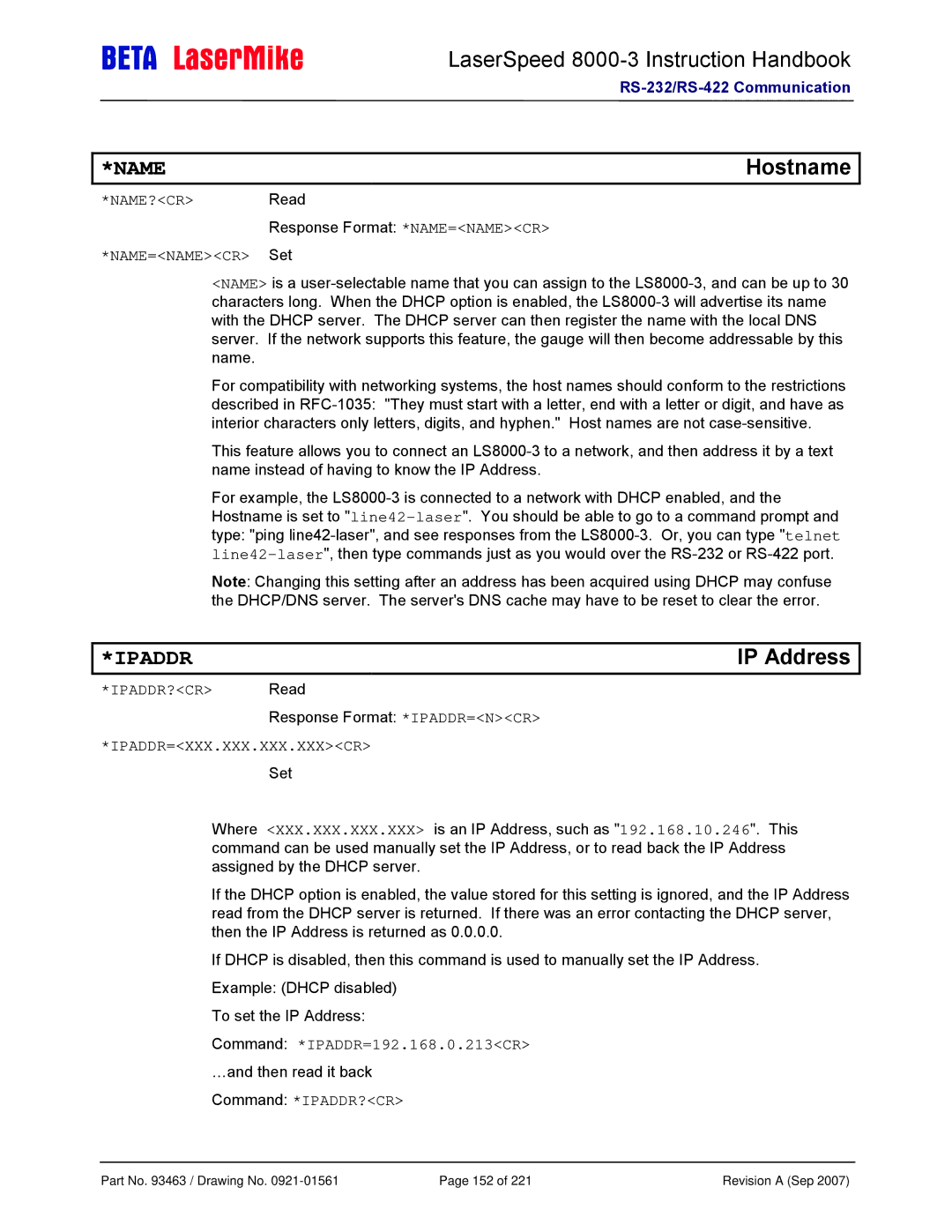 Laser LS8000-3 manual Hostname, IP Address 