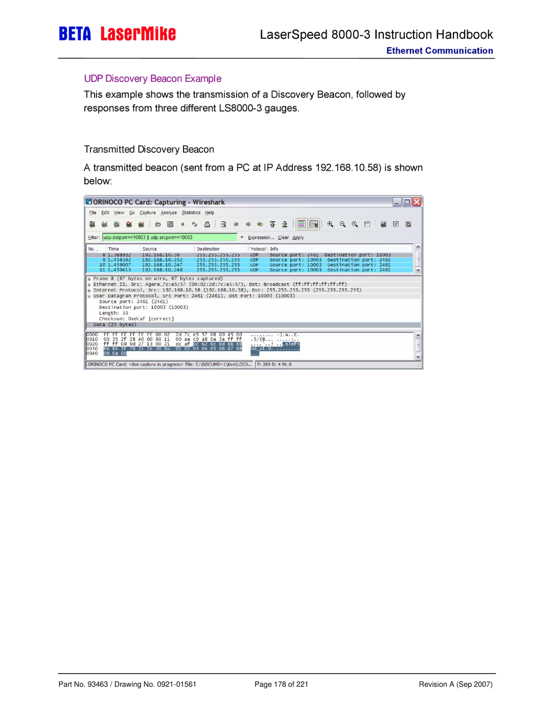 Laser LS8000-3 manual UDP Discovery Beacon Example, Transmitted Discovery Beacon 