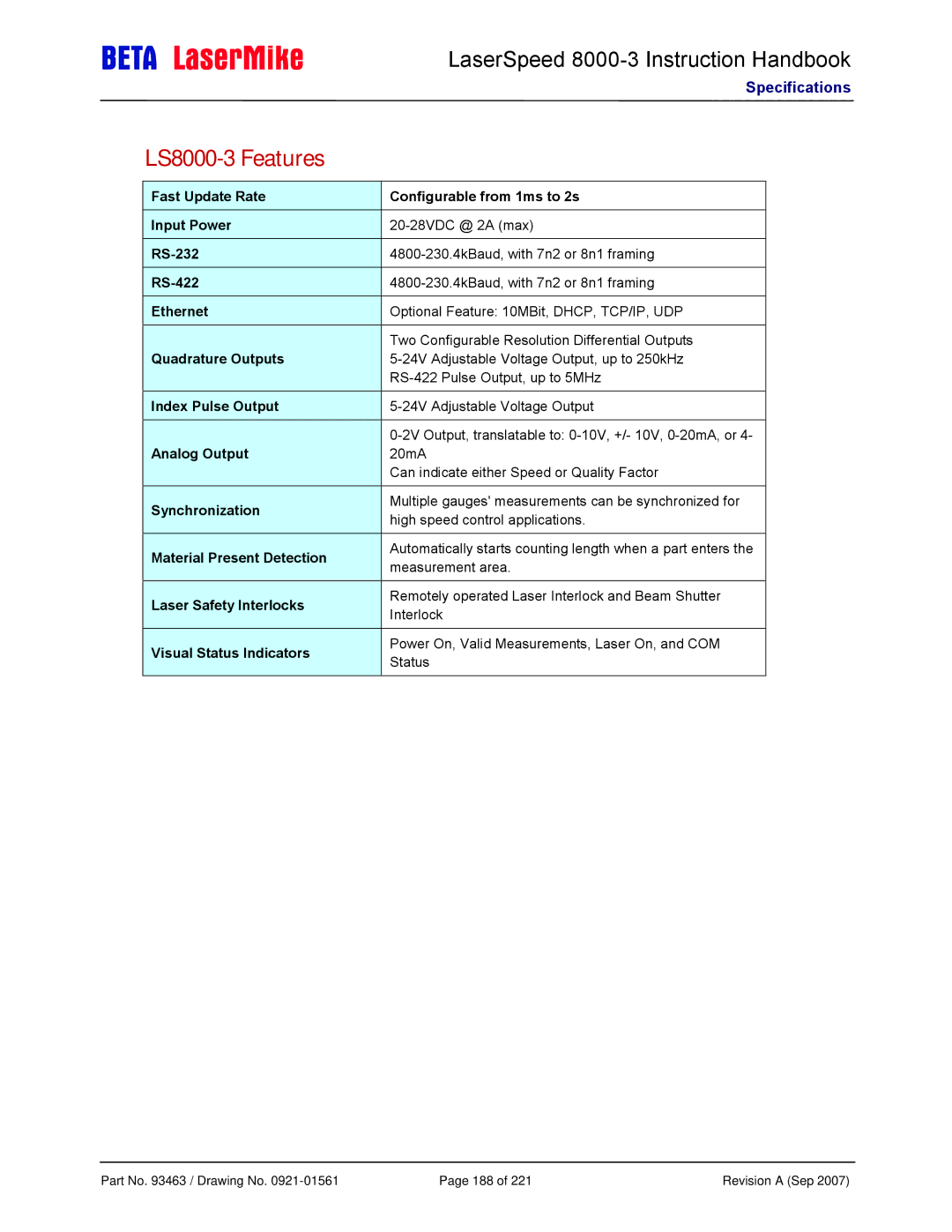 Laser manual LS8000-3 Features 