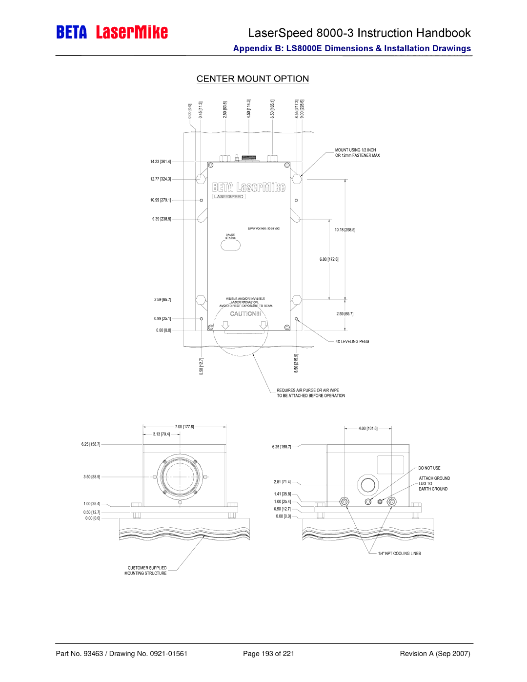 Laser LS8000-3 manual Part No / Drawing No 193 Revision a Sep 