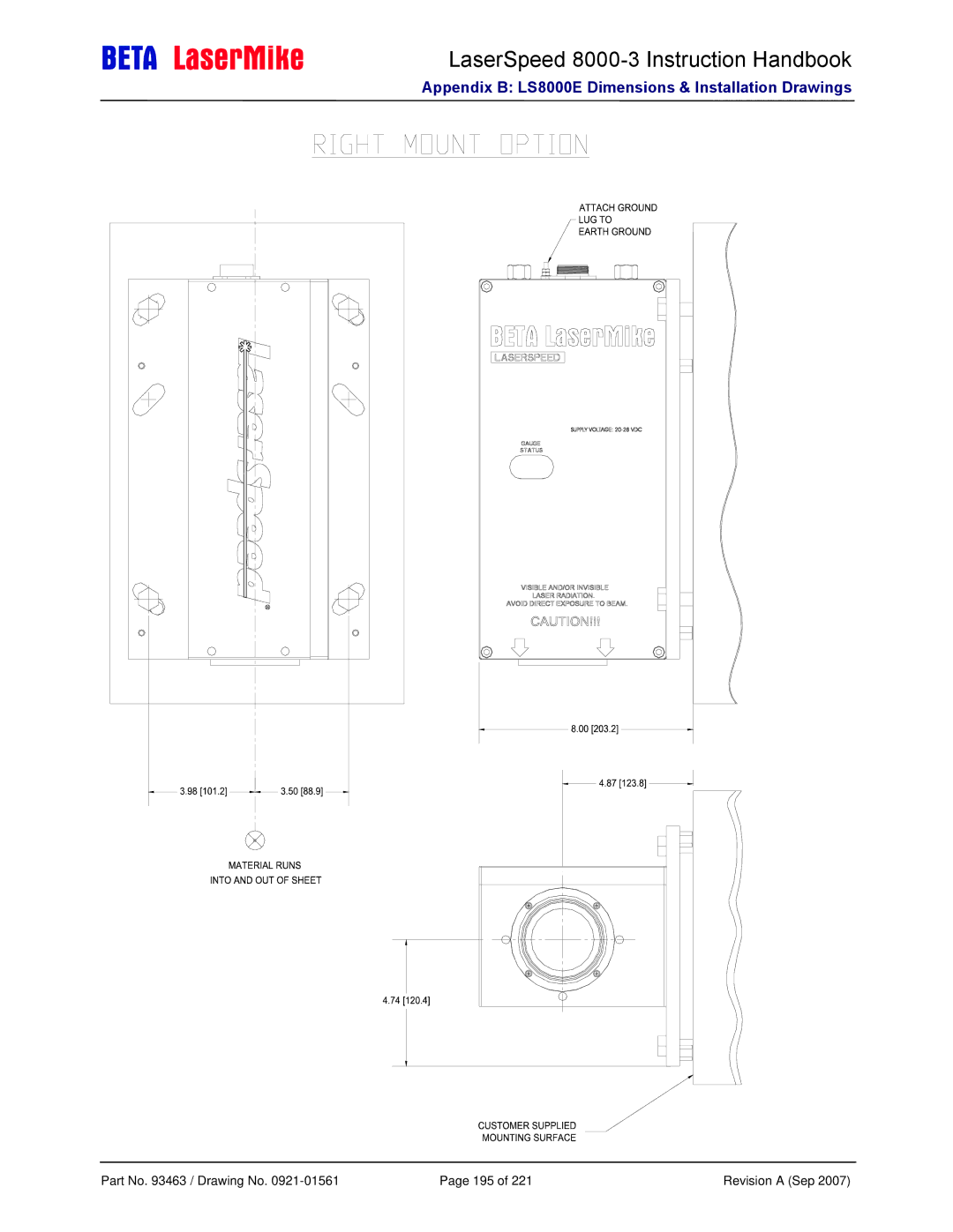 Laser LS8000-3 manual Part No / Drawing No 195 Revision a Sep 