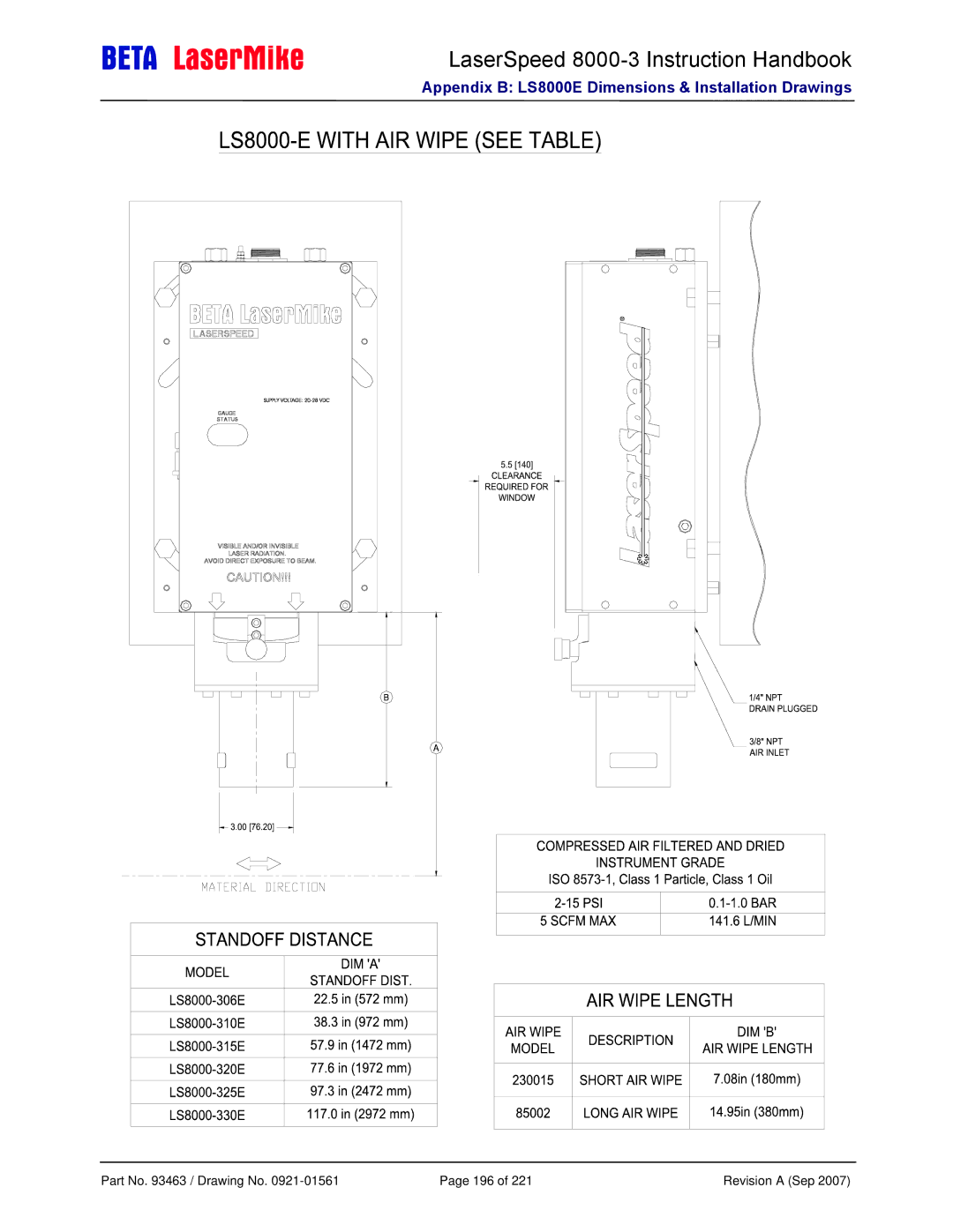 Laser LS8000-3 manual Part No / Drawing No 196 Revision a Sep 