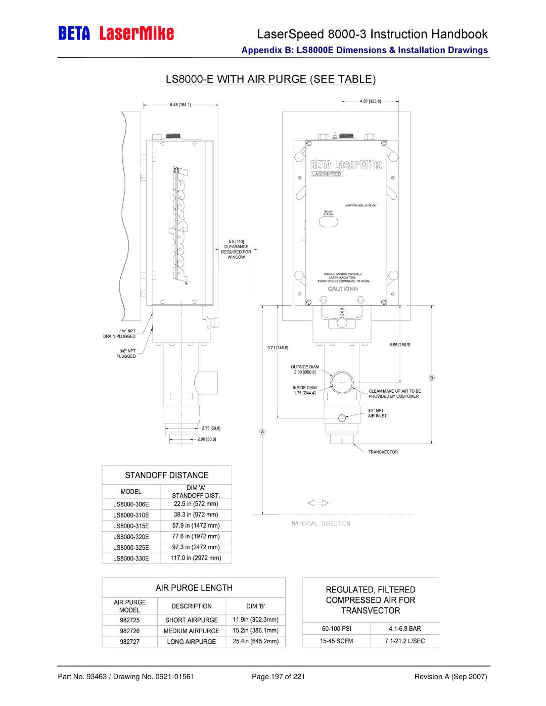 Laser LS8000-3 manual LS8000-E with AIR Purge see Table 