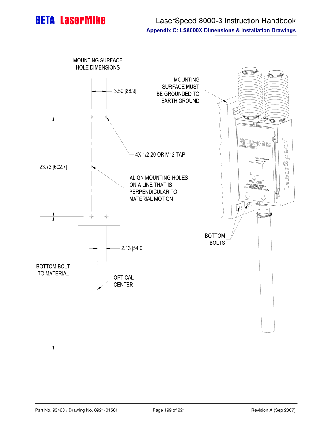 Laser LS8000-3 manual Part No / Drawing No 199 Revision a Sep 