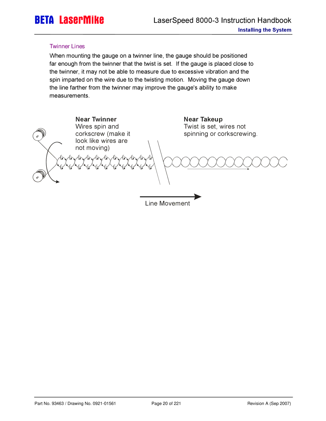 Laser LS8000-3 manual Twinner Lines, Near Twinner Near Takeup 