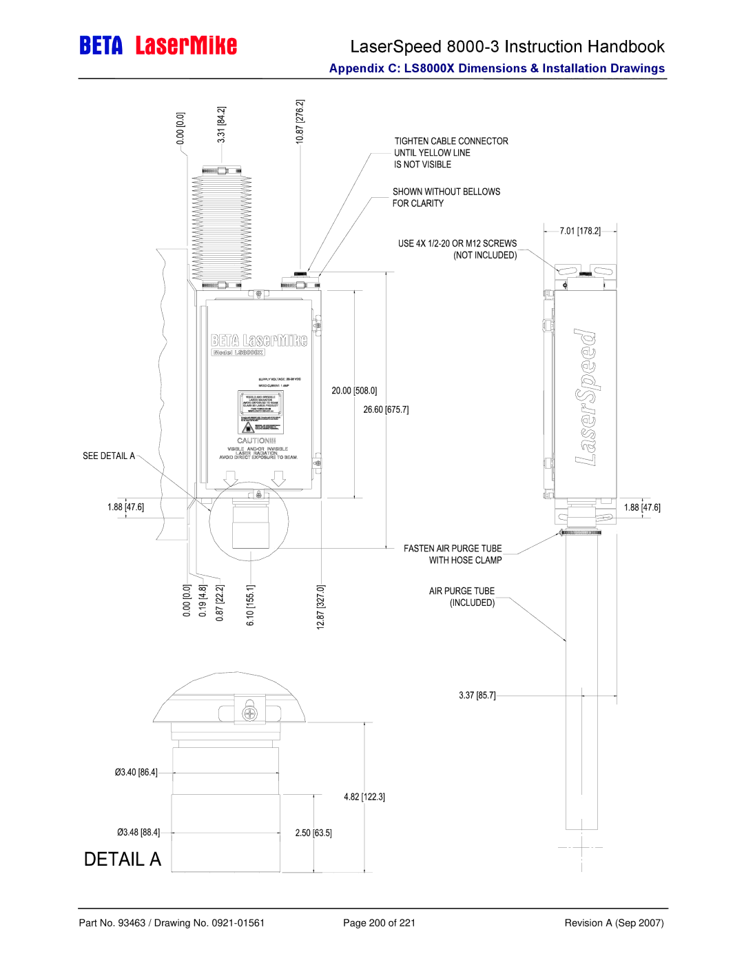 Laser LS8000-3 manual Part No / Drawing No 200 Revision a Sep 